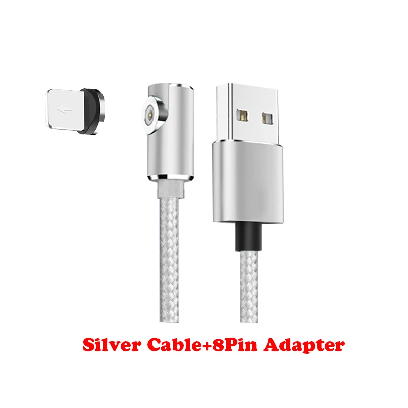 Магнитный usb-кабель для зарядки 1 м/2 м, адаптер Micro usb type C, зарядное устройство с углом 90 градусов, кабель для быстрой зарядки для iPhone huawei - Цвет: Cable-8Pin