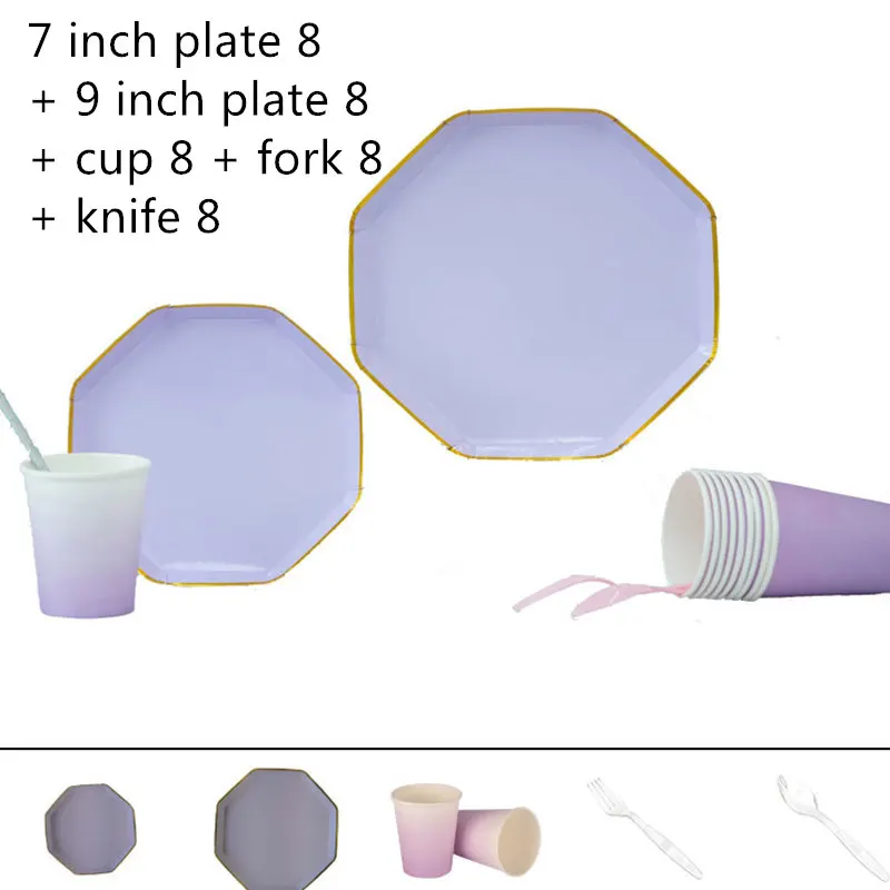 Set 40-PCS 40* шт сплошной Цвет одноразовая посуда детская Праздничная посуда вечерние Baby Shower вечерние поставки, пластина+ Бумага чашка+ вилка+ ложка - Цвет: Set 40-PCS