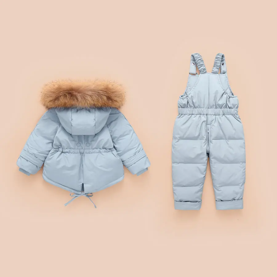 Зимние теплые комплекты детской одежды зимний детский лыжный костюм с натуральным мехом для маленьких девочек, детский лыжный костюм, зимний пуховик+ штаны для мальчиков 2-3 лет