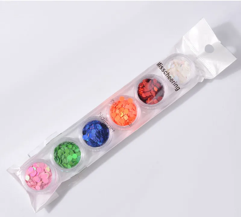 6Jar/набор смешанных размеров Блестки для Ногтей Красочная круглая форма Nailart Мерцающая Снежинка Маникюр 3d-украшения для ногтей