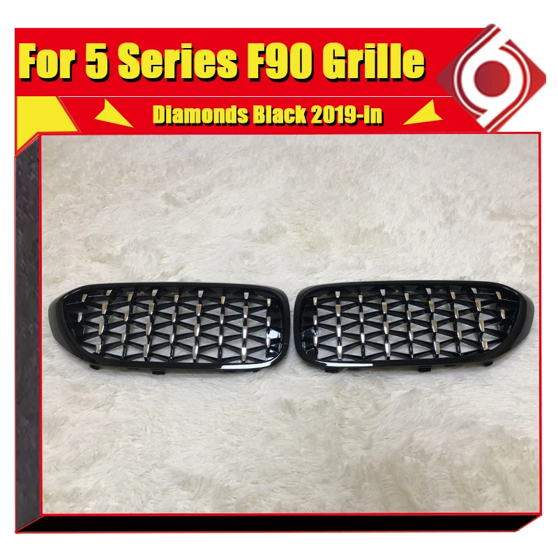 F90 Front Diamonds Grille For 5 series 520i 530i 540i 540iXD Front Bumper Kidney Grille ABS Gloss Black Auto Car styling-in