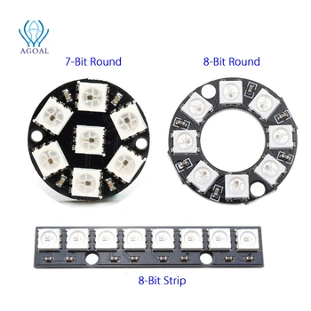 

8 channel 7bit 8bit WS2812 5050 RGB LED lights built-in full color-driven development board 8 Bits Round ring strip board
