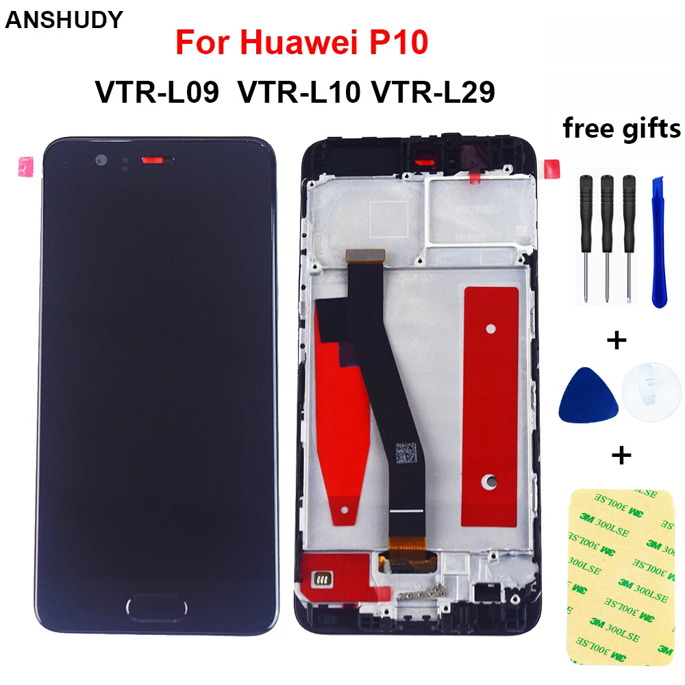Для huawei P10 VTR-AL00 VTR-L09 VTR-L29 VTR-TL00 ЖК-дисплей Дисплей Панель Экран кодирующий преобразователь сенсорного экрана в сборе рамка с защитой от отпечатков пальцев