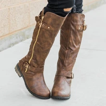 LOOZYKIT/женские зимние сапоги выше колена сапоги на высоком каблуке с металлической пряжкой модная обувь на толстом меху зимние высокие сапоги женская обувь