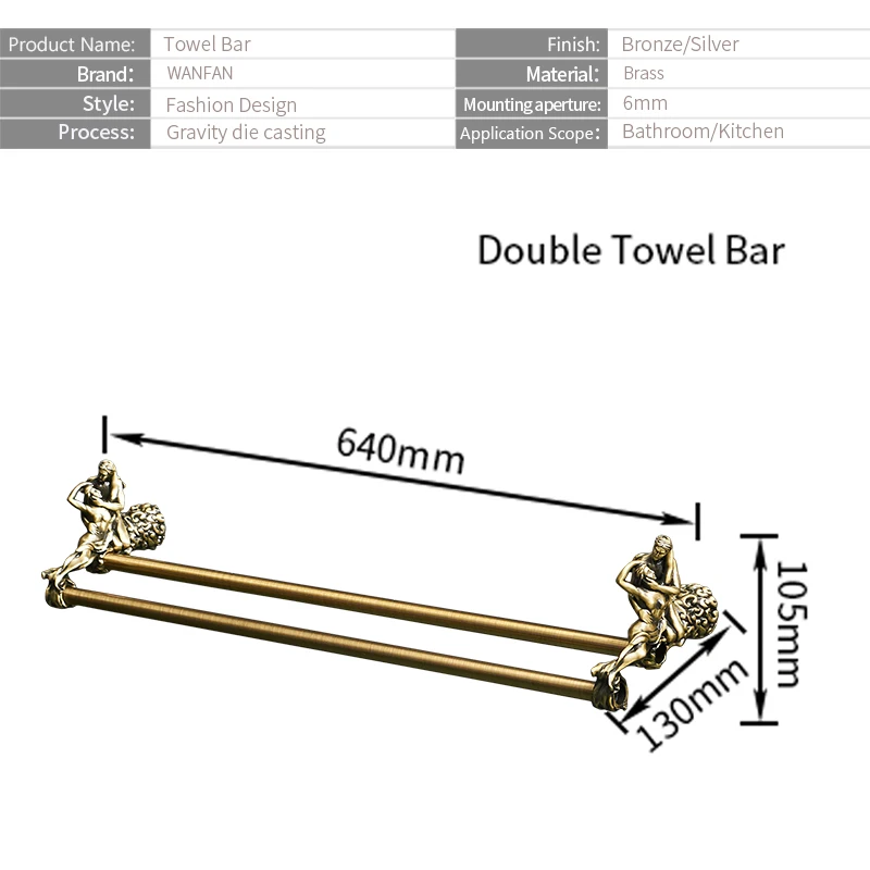 Romantic Bathroom Double Towel Bars Gold/Silver Towel Hanging Rod/Rail Rack Holder Storage Wall Mounted Brass MB-0818B