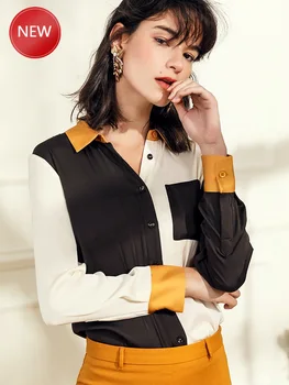 

Woman Color Matching and Printing Silk Shirt Women's Sense of Design Non-Mainstream 2020 Spring New Contrasting Color Silk