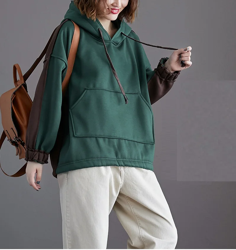 New Plus Size Autumn Winter Women Hoodies Fashion Vestidos Casual Loose Patchwork Hooded Sweatshirt For Women Larger Hoodies