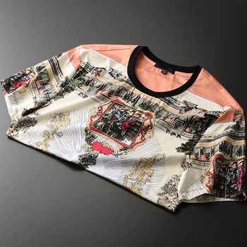 

Luxury Allover Printed 100% Cotton Short Sleeve T-shirts Mens Plus Size 4xl Slim Fit Round Collar Man Tee