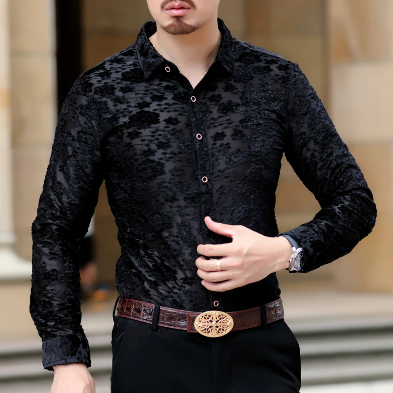 Гавайская рубашка, мужские вечерние рубашки на пуговицах, Chemise Homme, осенние мужские синие рубашки с цветочным принтом, деловые офисные