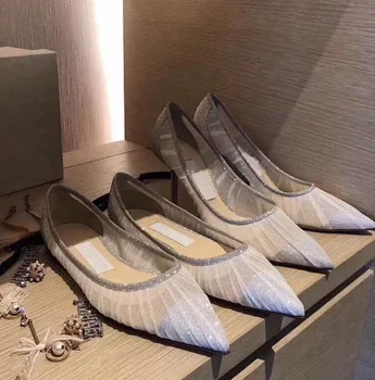 

The new spring 2020 shallow mouth pointed sexy transparent gauze high heel shoes elegant intellectual single shoe