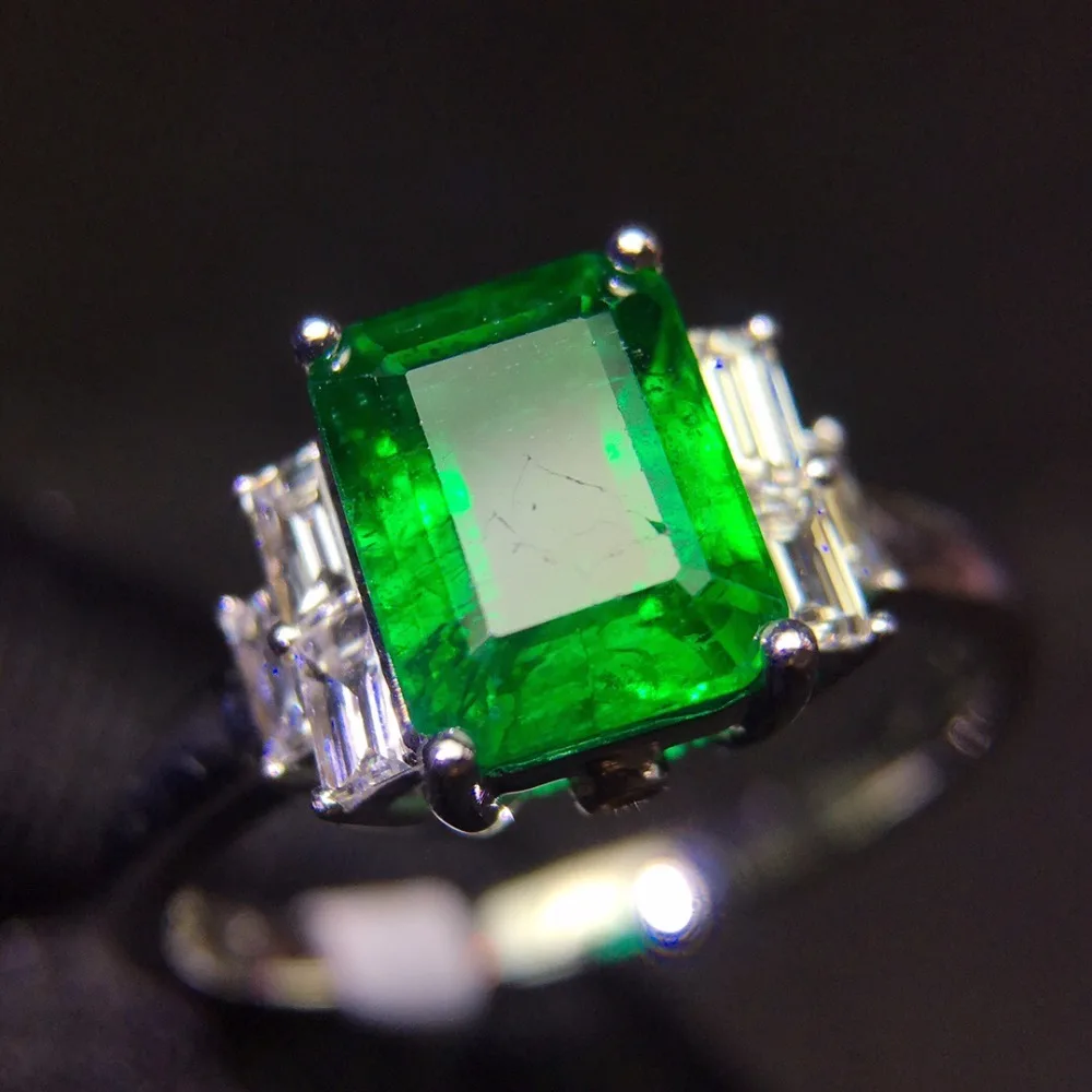 Изумрудное кольцо 1.65ct чистое 18 K золото ювелирные изделия натуральный изумруд драгоценный камень алмаз женские обручальные кольца для женщин тонкое кольцо