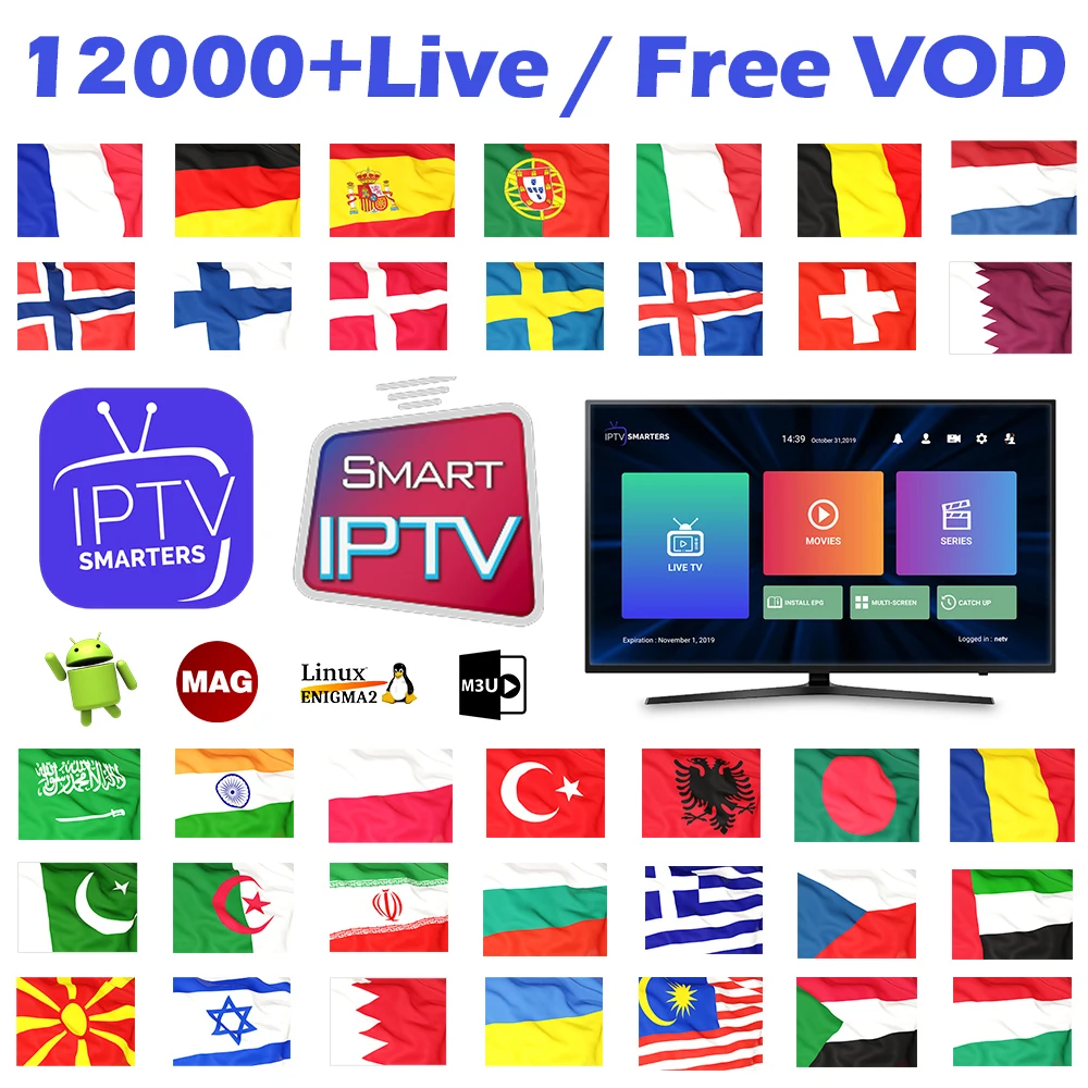 

IPTV M3u Subscription Smart IPTV Smarters Pro Sweden Germany Belgium Spain Portugal Albania Arabic Nordic Latino Dutch IPTV