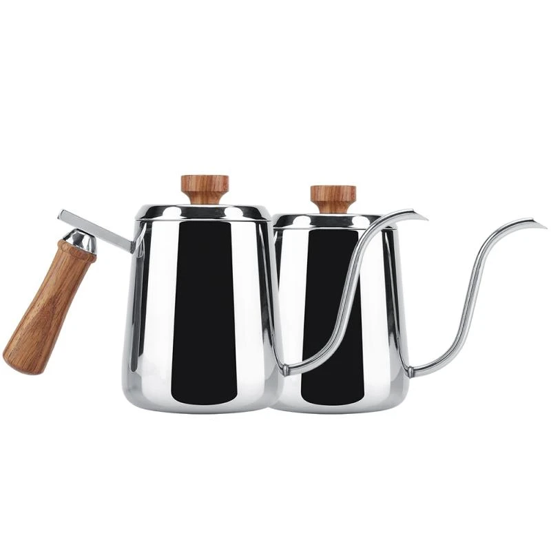 ABUI-Stainless Steel Wooden Handle Drip Coffee Pot Long Gooseneck Spout Kettle Moka Coffee Tea Pot