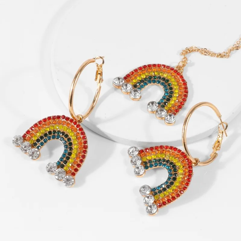 

2020 Wholesale New Product Creative Rainbow Necklace Set European and American Glass Earrings Female Manufacturers