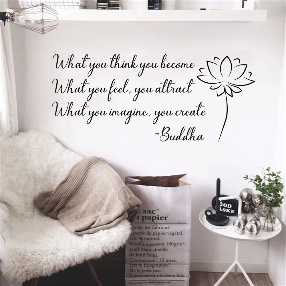 Buddha Quotes Wall Sticker Lotus Flowers Vinyl Art Home Decoration ...