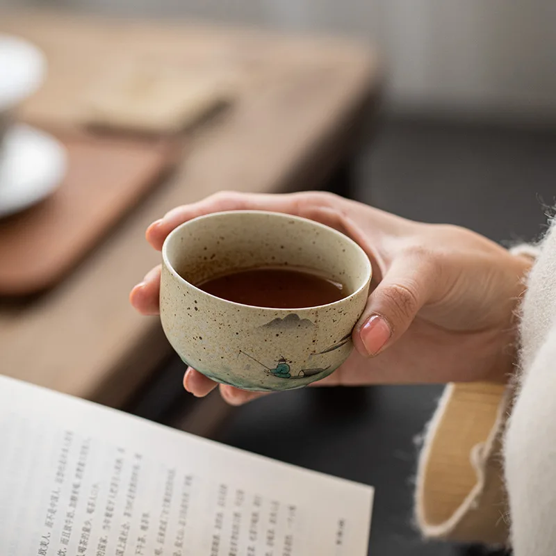 Coarse Pottery Kiln Fambe Ceramic Teacup 85ml Retro Colorful Vitalmine Master Cup Crane Art Tea Bowl Kung Fu Teaware Ceremony tea cup