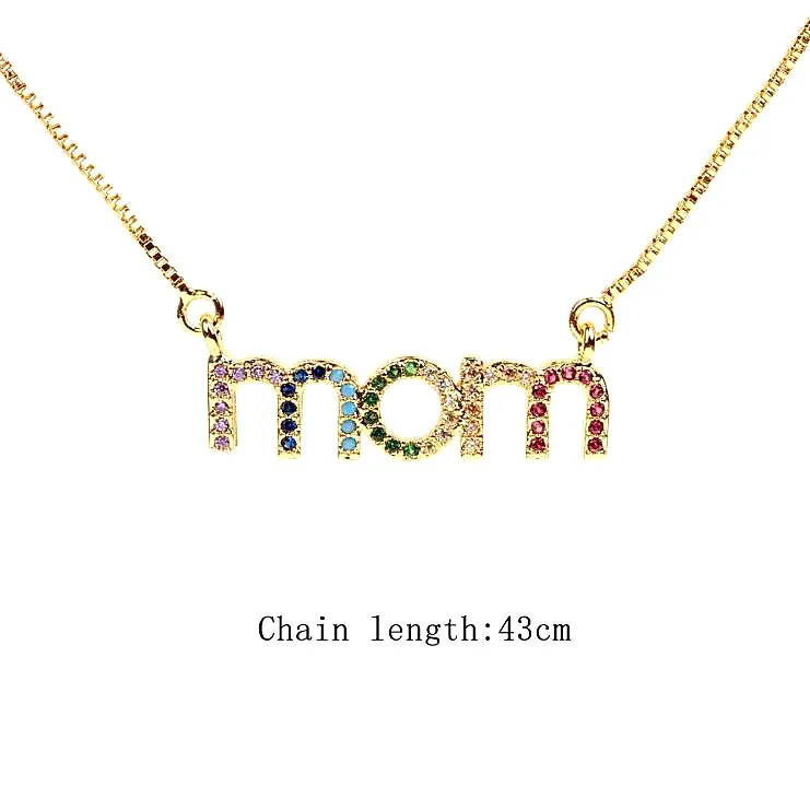 Новое поступление, персонализированное ожерелье с надписью «мама», Радужное Cz инициалы, большой алфавит, длинное женское великолепное ювелирное изделие KN069 - Окраска металла: mom