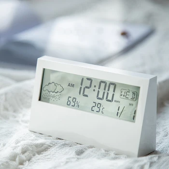 

JAPAN ABS Multi Functions Digital Desk LCD Alarm Clock Thermometer & Calendar Weather Display Home Decor Kids Alarm Clock