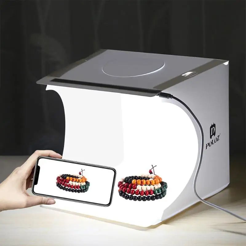 PULUZ Mini Photo Studio 20cm Foldable LED Light Tent White Portable Lighting Studio Shooting Box 6 Colors Backdrops Photo Box