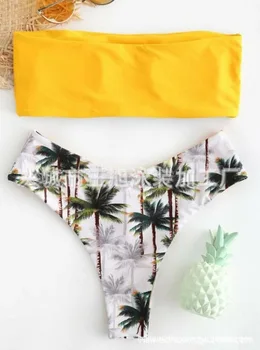 

New Separate Swimsuit of 2019 Female Printed Triangle Coconut Tree Swimsuit Bikini Europe and America