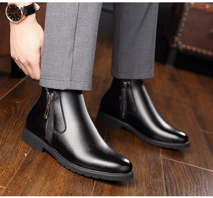 Мужская обувь теплые зимние ботинки «мартинсы» с мехом в стиле ретро кожаные сапоги мужские короткие с высоким верхом, на молнии, плоская подошва женская обувь dfv3