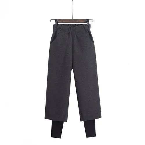 Neploe/большие размеры, Свободные Поддельные штаны из двух предметов, широкие штаны с высокой талией, тонкая верхняя одежда, штаны осень-зима, Panyalones 46655 - Цвет: gray