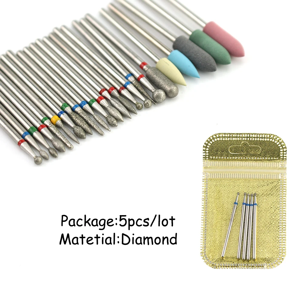 Nail Drill Bit Set Diamond Milling Cutters for Manicure Pedicure Nail Rotary Accessory Tools 5pcs