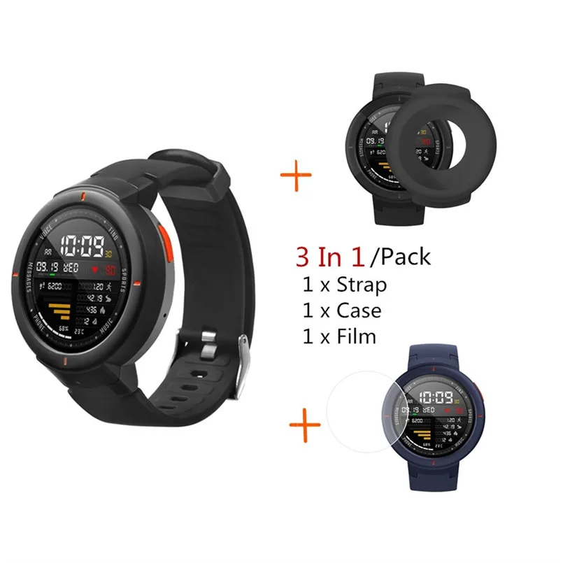 B 3 в 1 для Huami Amazfit Verge умные часы с ремнем силиконовый ремешок+ чехол Крышка huami amazfit Verge Lite Защитная пленка для экрана - Цвет: B