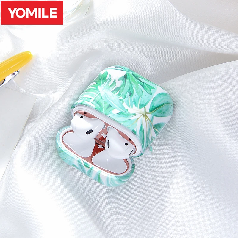 

Gentle Literary Colorful Pattern Mini Fresh Plastic Earphone Protective Cases For Apple Airpods 2 Soft Protection Solid cover