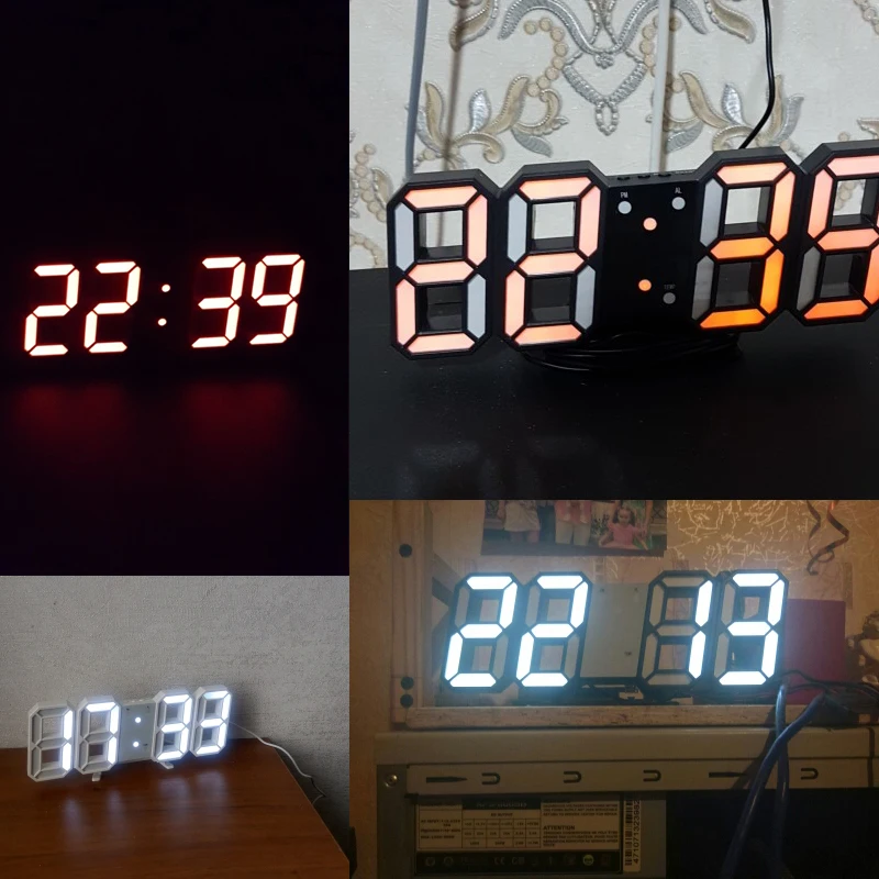 3D светодиодный настенные часы, современные цифровые настольные часы с звуковым управлением, будильник, температурный ночной Светильник Saat, настенные часы для домашнего декора