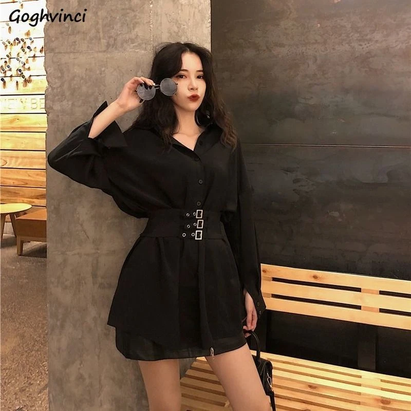 Long Sleeve Dress Women Black Sashes ...