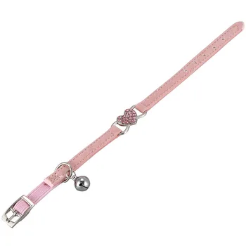 

Heart charm and bell cat collar safety elastic adjustable with soft velvet material collar pet product small S pink