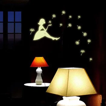 

2016 Super Deal Glow In Dark Wall Stickers Dandelion Girl Luminous Fluorescent Stickers Wall Decals Mural Kids Room Home Decor