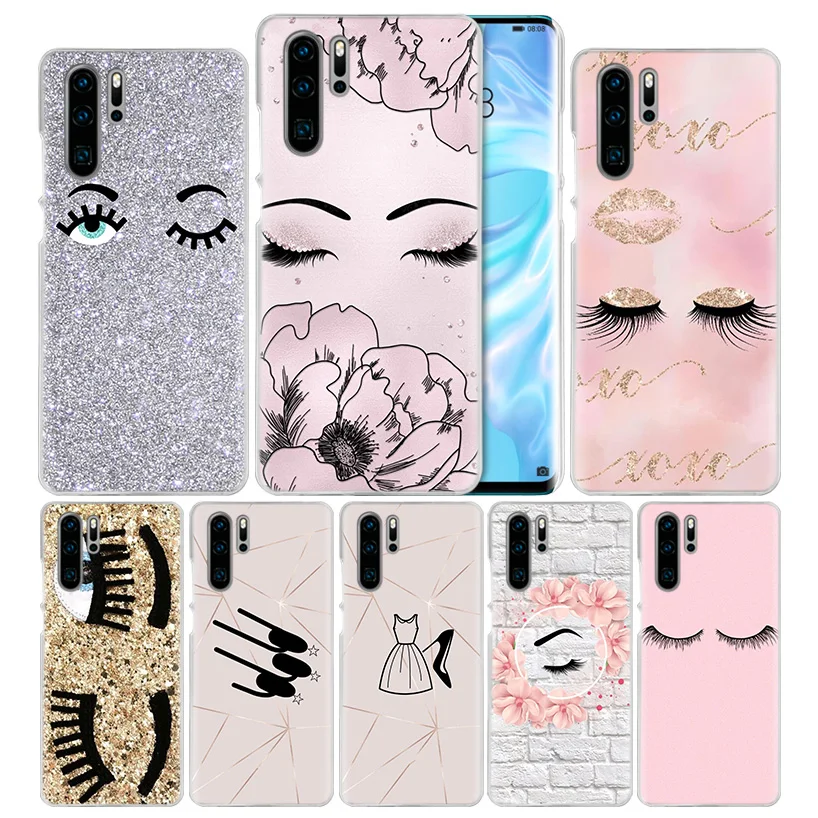 

Pink Eyelash Print Case for Huawei Mate 30 20 10 P20 P30 Lite Pro P Smart Y9 Prime 2019 Honor 8A 8X 10i PC Phone Cover Bags