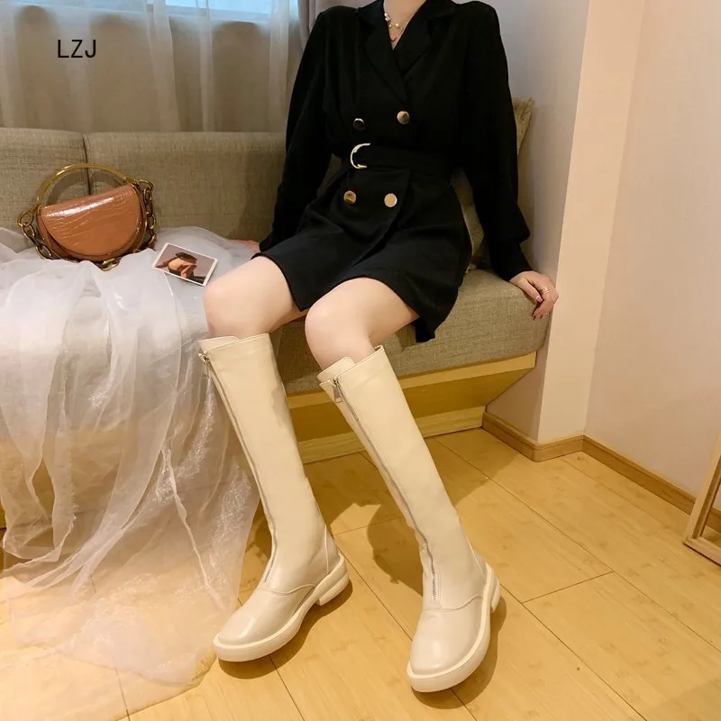 

Winter Boots Women Shoes Woman Boots Knee High Boots 2019 Winter New Zipper Decoration Wild Plus Velvet Thick Motorcycle Boots