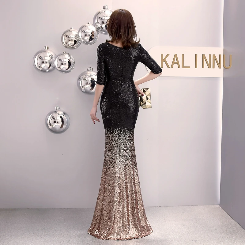 Robe De Soiree элегантные вечерние платья с пайетками YIDINGZS с коротким рукавом длинное вечернее платье YD16116