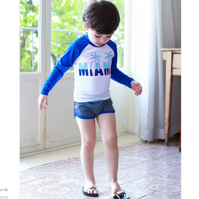

South Korea CHILDREN'S Swimwear BOY'S Split Type Boxers Children Sun-resistant Baby Long Sleeve Sports Swimming Suit Set