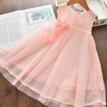 

Girls Dress Three-dimensional Flower Swing Pink Girls Princess Dress Round Neck Mesh Vest Dress For Girls Toddler Dress