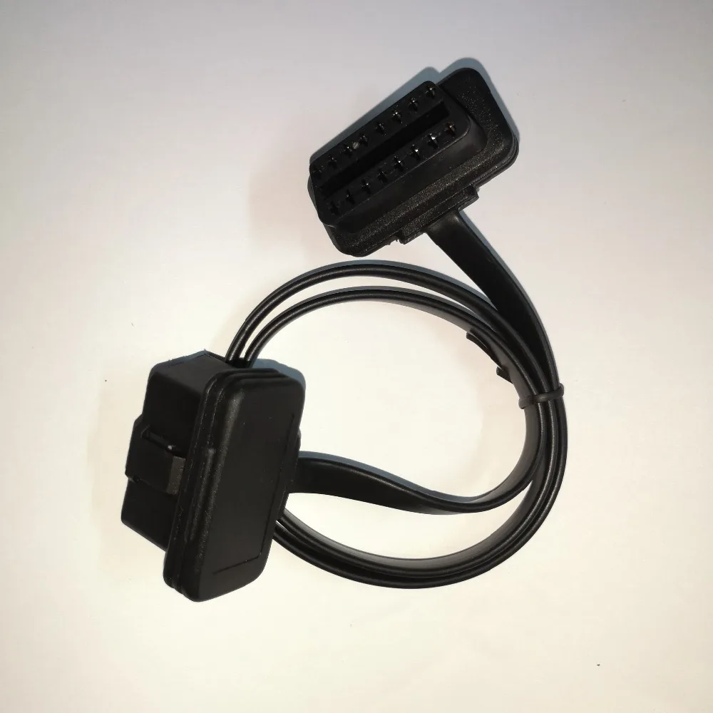 c394030 100cm 60cm Flat Thin As Noodle OBD2 OBDII OBD 16Pin ELM327 Male To Female Elbow Extension Cable Diagnostic Scanner Connector (7)