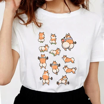 

Cute Corgi Dog T Shirt Women Summer Clothing 2019 women Sports Top T-Shirts white Cotton T Shirts For female Print T-Shirts