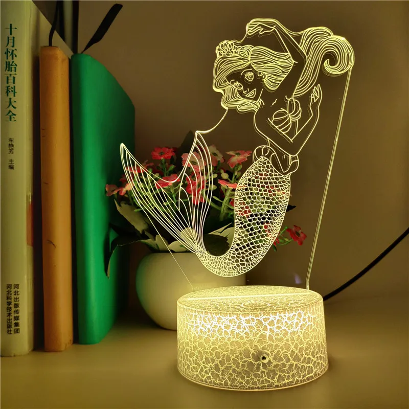 Beautiful Disney Ariel Princess 3d Light Lamp for Kids Room Decorative Night Light 7/16 Colors Change LED Table Lamp Girls Gifts
