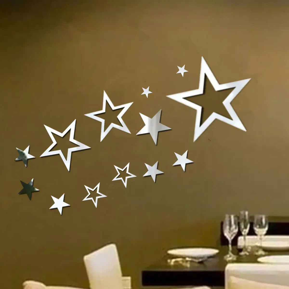

Mirror Stars Creative Wall Stickers Hollow Out Livingroom Bedroom Home Decor