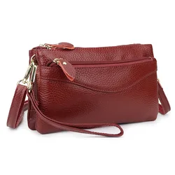 RanHuang New Arrive 2024 Women's Genuine Leather Messenger Bags High Quality Cow Leather Clutch Bags Mini Shoulder Bags Red B013