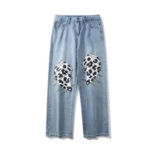 Pantalones vaqueros con estampado gráfico de manchas para Hombre y mujer, Pantalón ancho estilo Hip Hop, ropa gótica informal, 2021