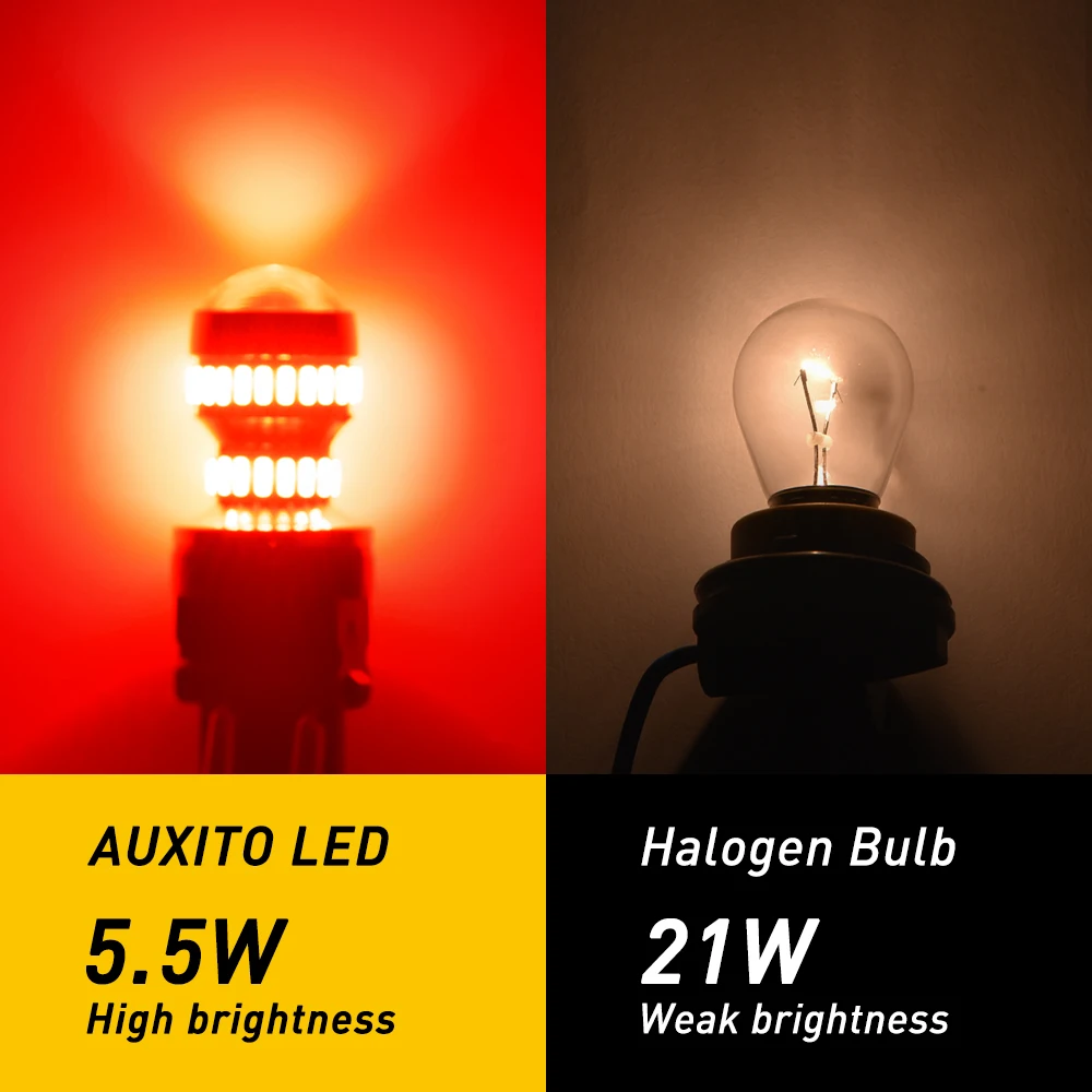 AUXITO 2pcs 3157 P27W LED 전구 DRL 역방향 램프 1200LM 흰색 Canbus 빨간색 호박색 노란색 T25 3156 자동차 LED 방향 지시등 브레이크 라이트