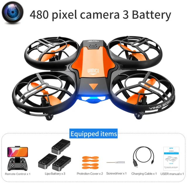 2021 NEW Quadcopter V8 drone 4k profesional 1080P 480P HD Camera WiFi Fpv Air Pressure Altitude Hold Black RC Drone Toy 480P Yellow 3B