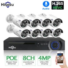 Hiseeu H.265 8CH 4MP POE камера безопасности Система комплект аудио запись ip-камера ИК Открытый водонепроницаемый CCTV видеонаблюдение NVR комплект