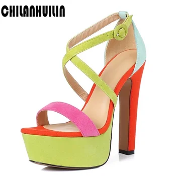 

new fashion ankle strap woman gladiator sandals square high heel party dress shoes summer sexy woman shoes black beige plus size