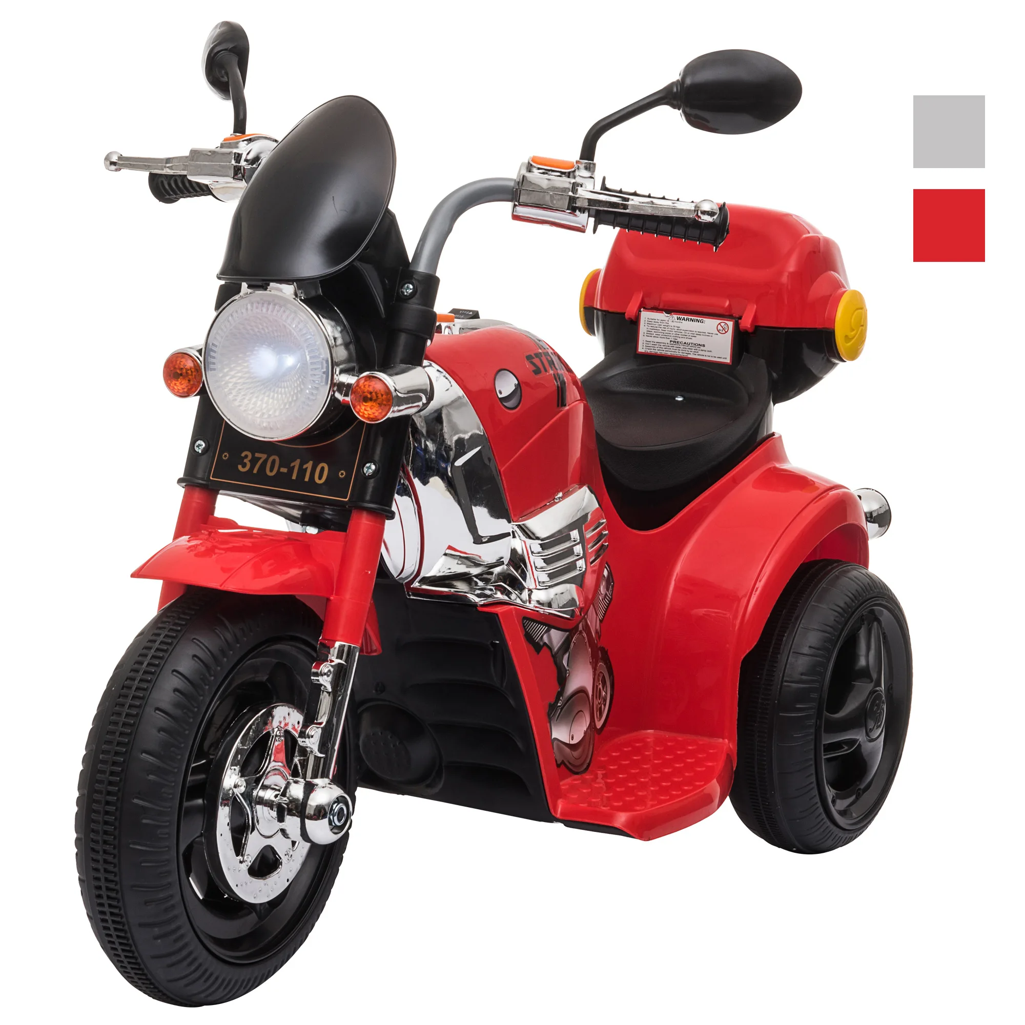 HOMCOM Moto Triciclo Eléctrico para Niños +3 Años Infantil con Batería 6V con Botón de Música Bocina Luces y Maletero