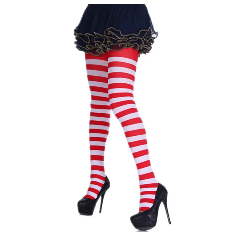 Bright Red White Рождественские колготки, женские сексуальные полосатые колготки, Рождественский костюм для косплея, колготки, зимние теплые колготки, женские рождественские колготки, mallas mujer D35 - Цвет: Bright Red White